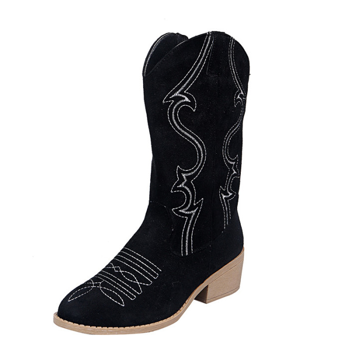 Fashion Plus Size Tall Leather Embroidery Boots