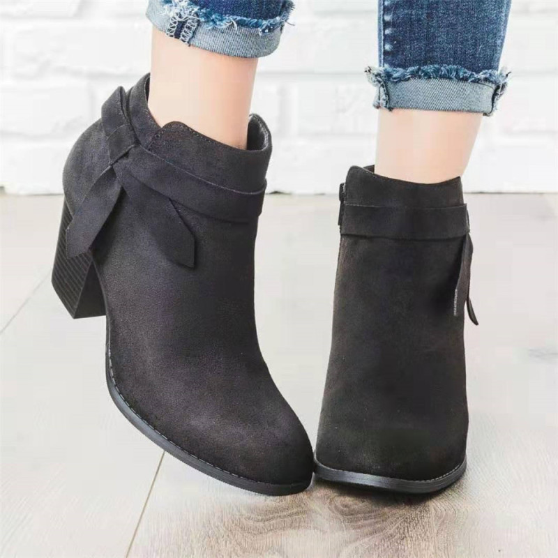 Elegant Solid High Heel Side Zip Suede Ankle Boots