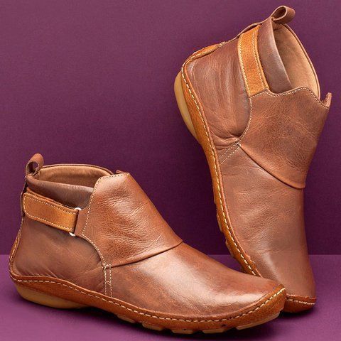 Large Size Soft Bottom Solid Color Leather Surface Ankle Boots