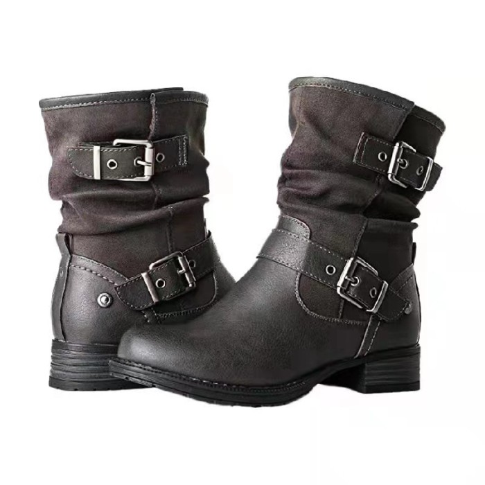 Personality Belt Buckle Large Size Medium Tube Solid Color Leather Boots