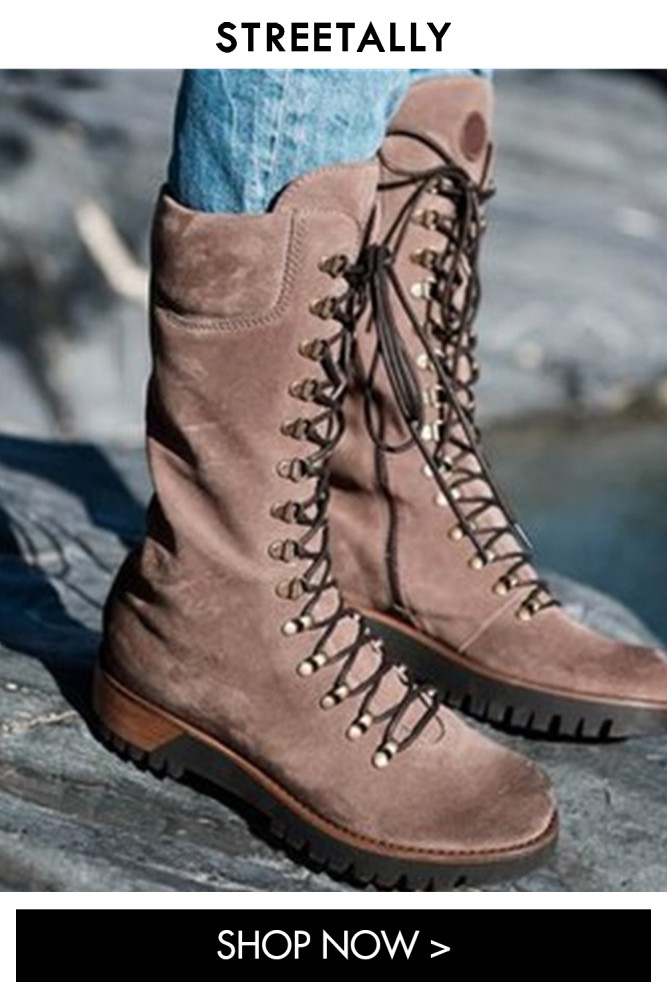 Lace-up Solid Large Size Flat Suede Tall Boots
