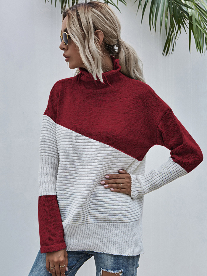 Colorblock Contrast Pullover Casual Elegant Sweaters & Cardigans