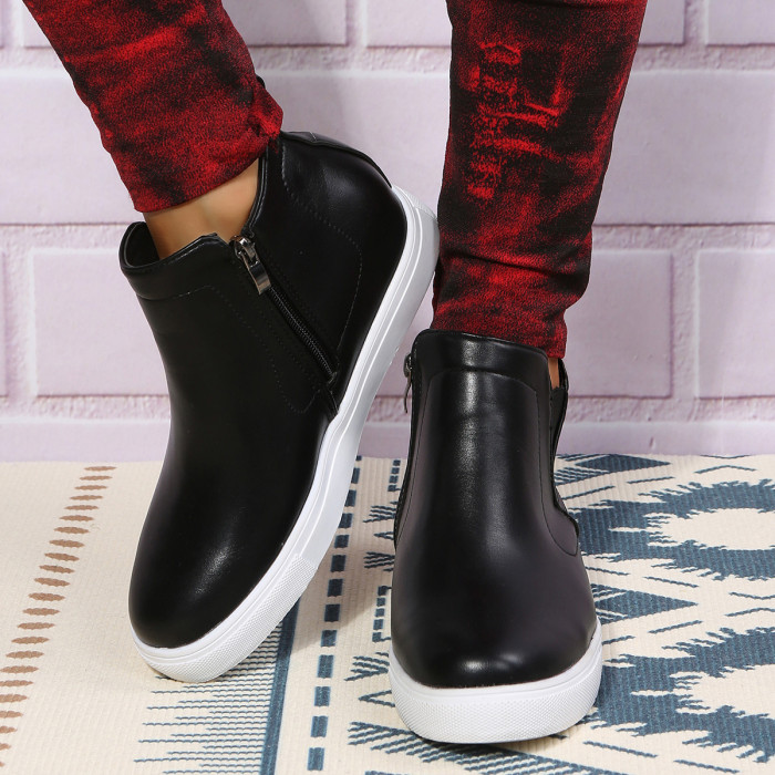 Fashion Solid Color Plus Size Side Zipper Round Toe Casual Ankle Boots
