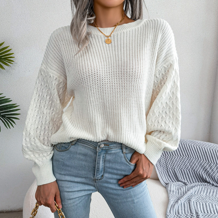 Casual Lantern Long Sleeve Crew Neck Loose Sweaters & Cardigans