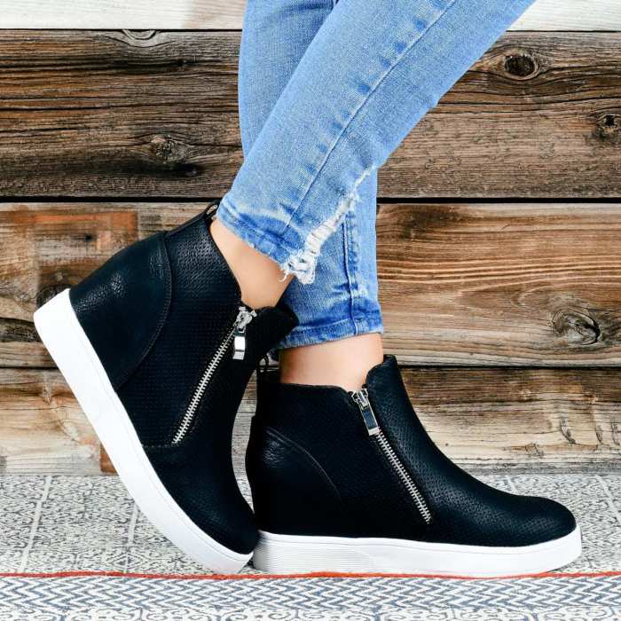 Solid Color Wedge Breathable Plus Size Casual Ankle Boots