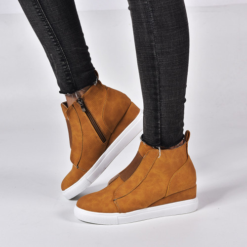 Plus Size Leopard Print Side Zip Round Toe Elastic Sneaker
