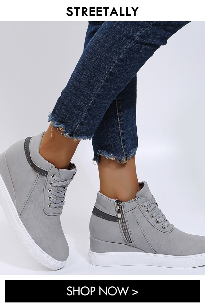 Solid Color Casual Wedge Ladies Flat Sneakers