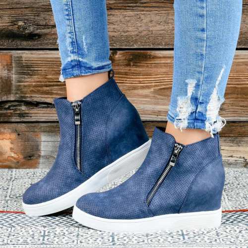 Solid Color Wedge Breathable Plus Size Casual Ankle Boots