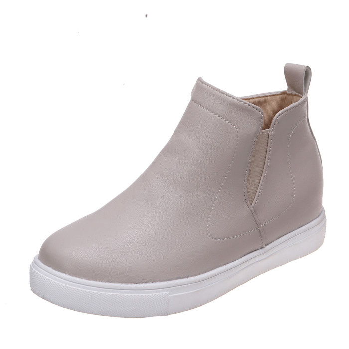 Fashion Solid Color Plus Size Side Zipper Round Toe Casual Ankle Boots