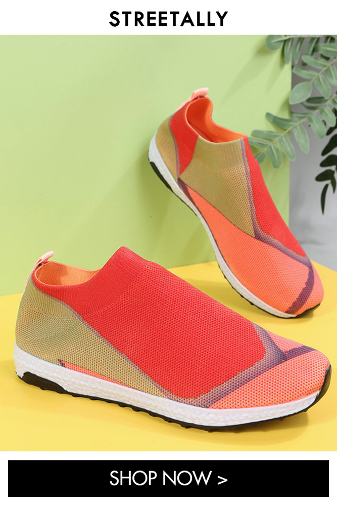 Flat Casual Contrast Color Plus Size Slip On Sneakers