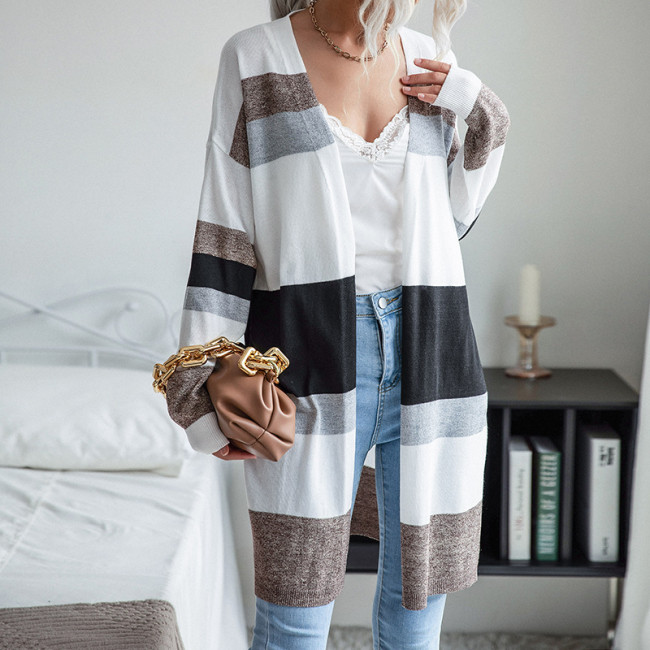 Elegant Sleek Thin Long Sleeve Colorblock Sweaters & Cardigans