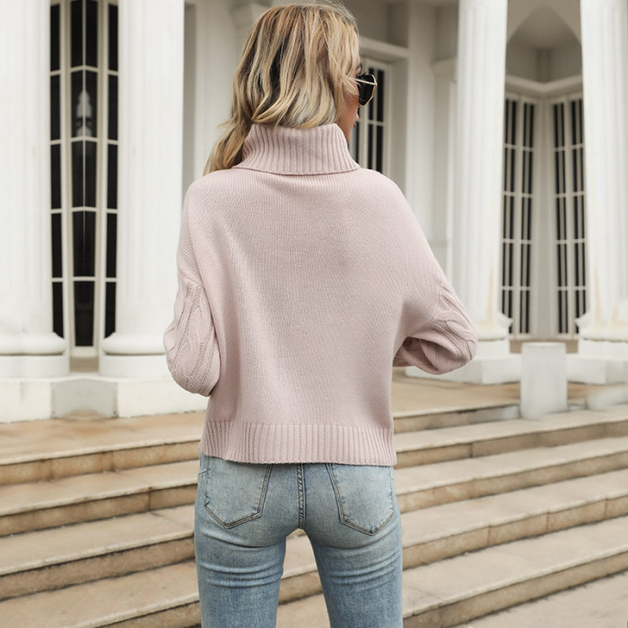Solid Color Fashion Hemp Pattern Long Sleeve Turtleneck Bottom Sweaters & Cardigans