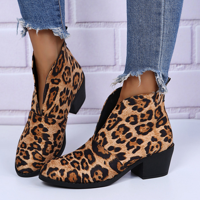 Snake Print Plus Size Chunky Heel Fashion Ankle Boots