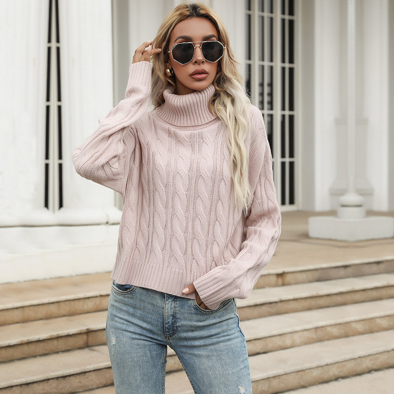 Solid Color Fashion Hemp Pattern Long Sleeve Turtleneck Bottom Sweaters & Cardigans