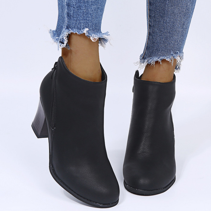 Elegant Plus Size Block Heel Zip High Heel Ankle Boots