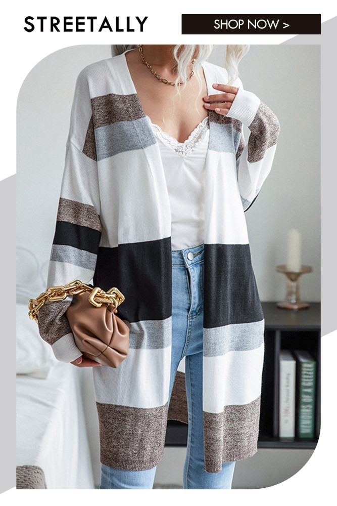Elegant Sleek Thin Long Sleeve Colorblock Sweaters & Cardigans