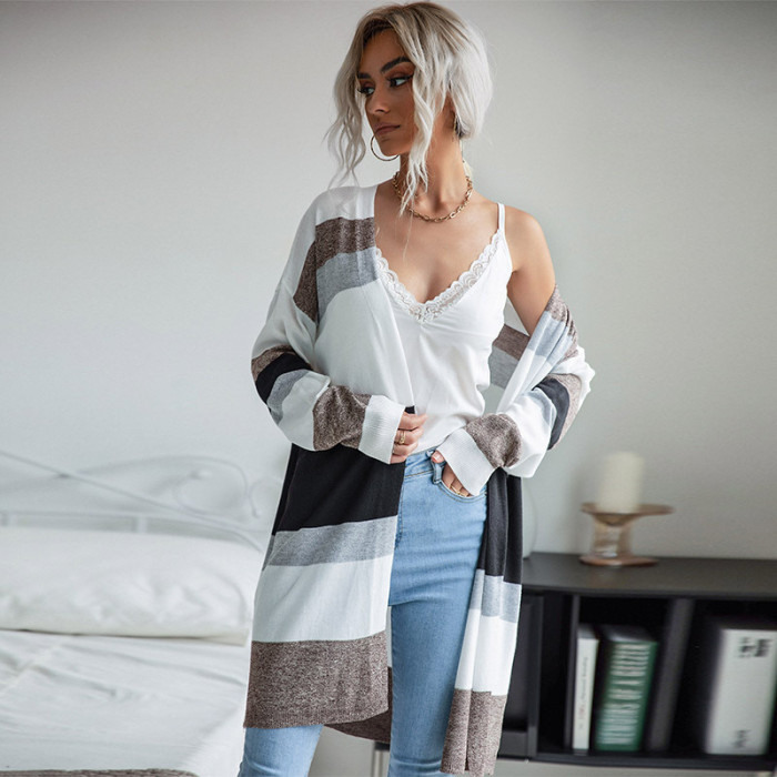Elegant Sleek Thin Long Sleeve Colorblock Sweaters & Cardigans