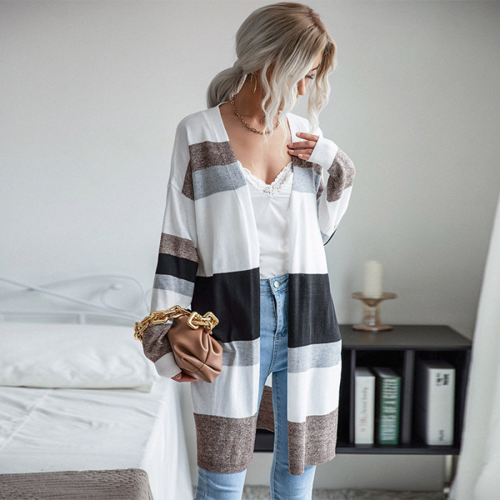 Elegant Sleek Thin Long Sleeve Colorblock Sweaters & Cardigans