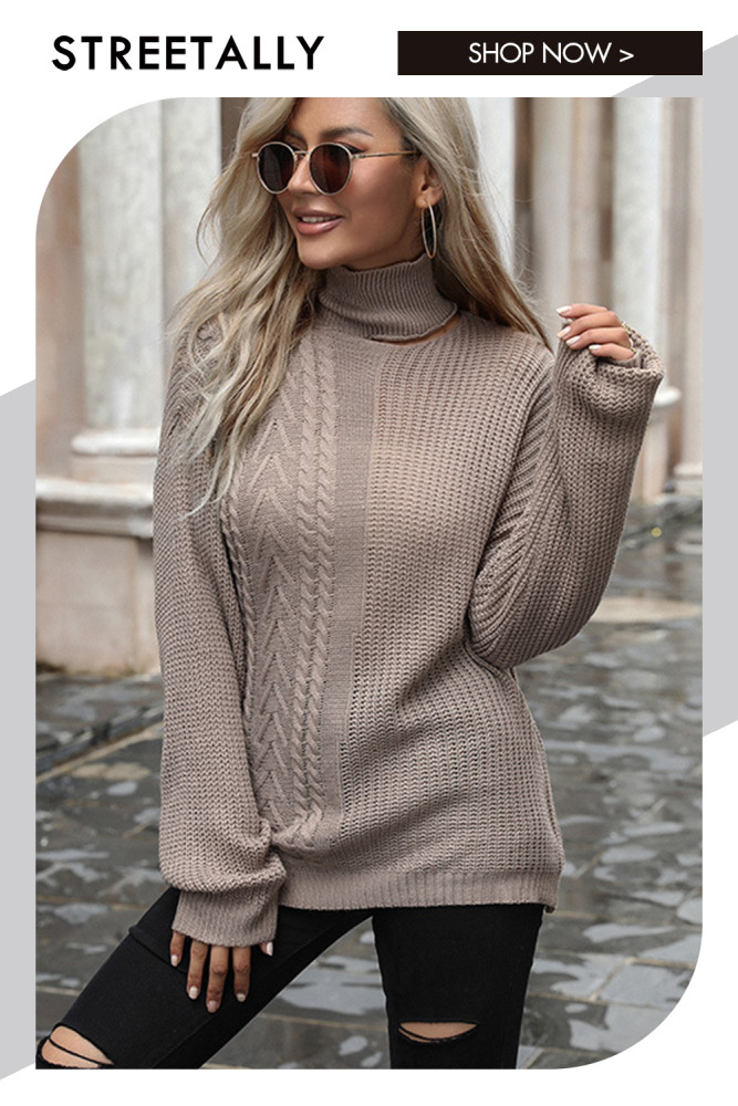 Solid Long Sleeve Linen Turtleneck Loose Sweaters & Cardigans