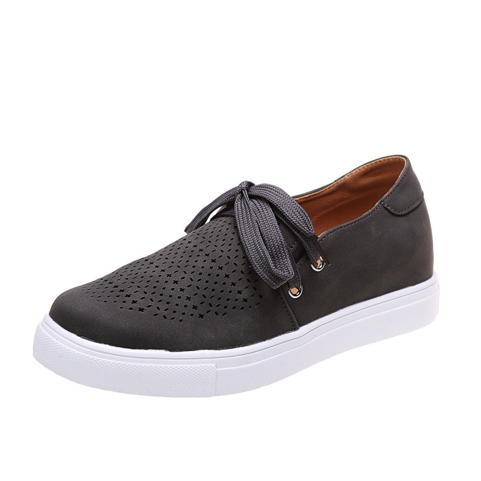 Large Tie Solid Color Cutout Breathable Low Top Casual Flat & Loafers