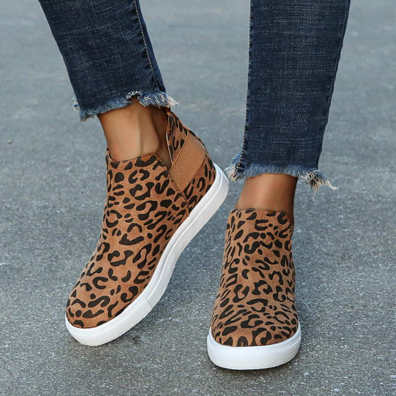 Fashion Plus Size Casual Leopard Print Versatile Flat Ankle Boots