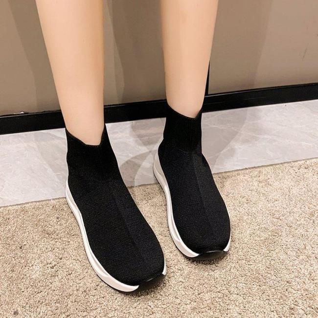 Plus Size Muffin Bottom Solid Color Casual Breathable Socks Ankle Boots