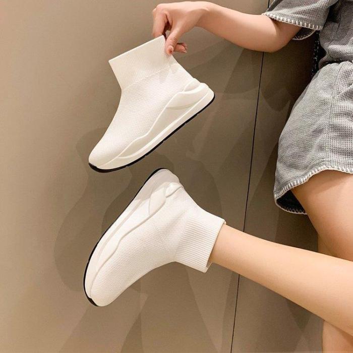 Plus Size Muffin Bottom Solid Color Casual Breathable Socks Ankle Boots