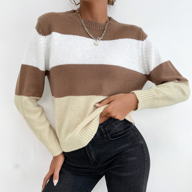 Fashion Casual Colorblock Long Sleeve Crew Neck Sweaters & Cardigans