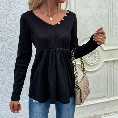 Solid Color Fashion Long Sleeve Black Pullover Mid Length Hoodies & Sweatshirts