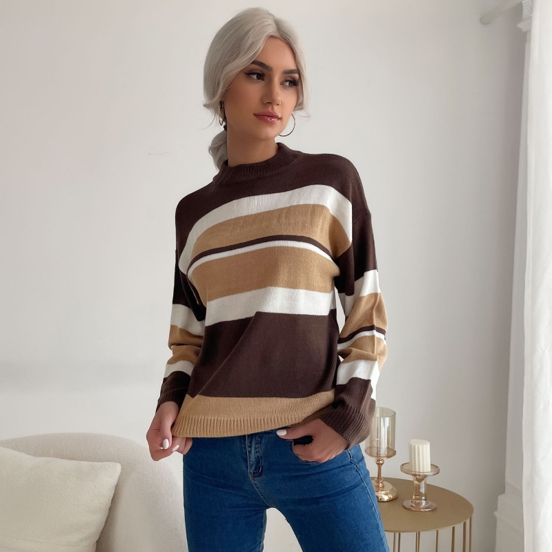 Sleek Paneled Contrast Long Sleeve Turtleneck Sweaters & Cardigans