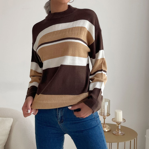Sleek Paneled Contrast Long Sleeve Turtleneck Sweaters & Cardigans