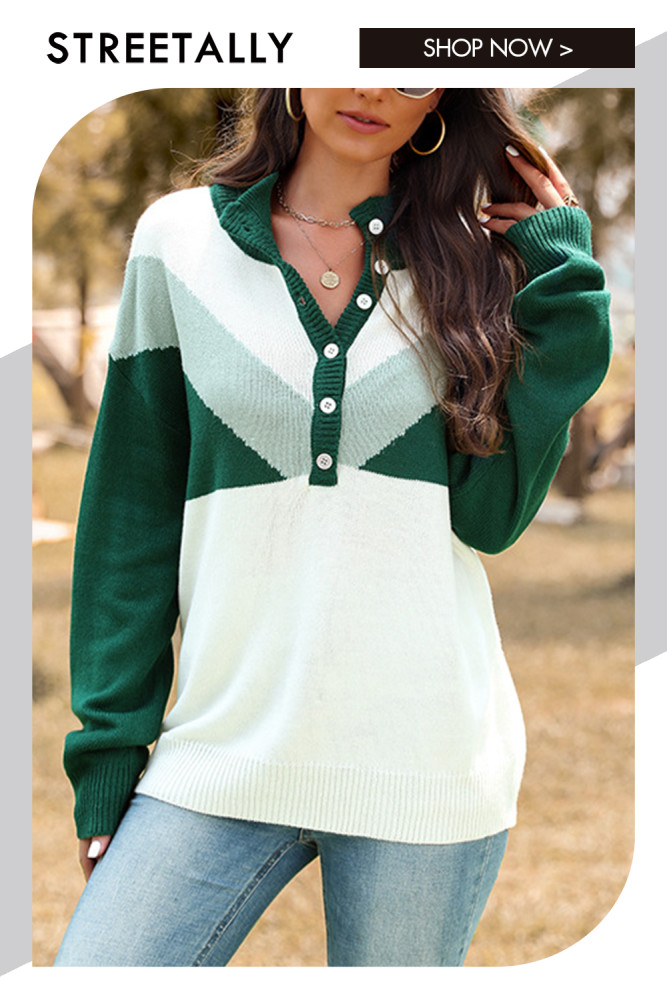 Colorblock Stand Collar Long Sleeves Fashion Stripe Sweaters & Cardigans