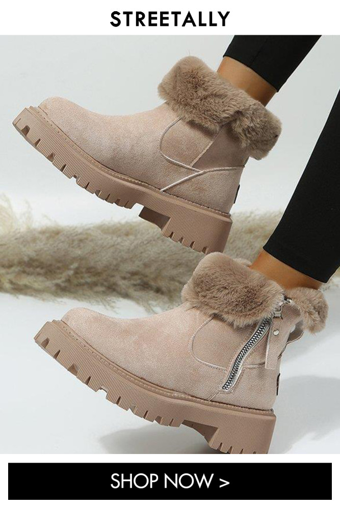 Plus Size Fleece Warm Solid Color Side Zipper Raw Edge Boots
