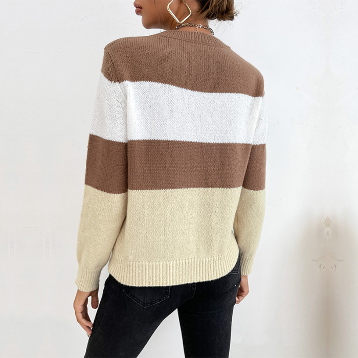 Fashion Casual Colorblock Long Sleeve Crew Neck Sweaters & Cardigans