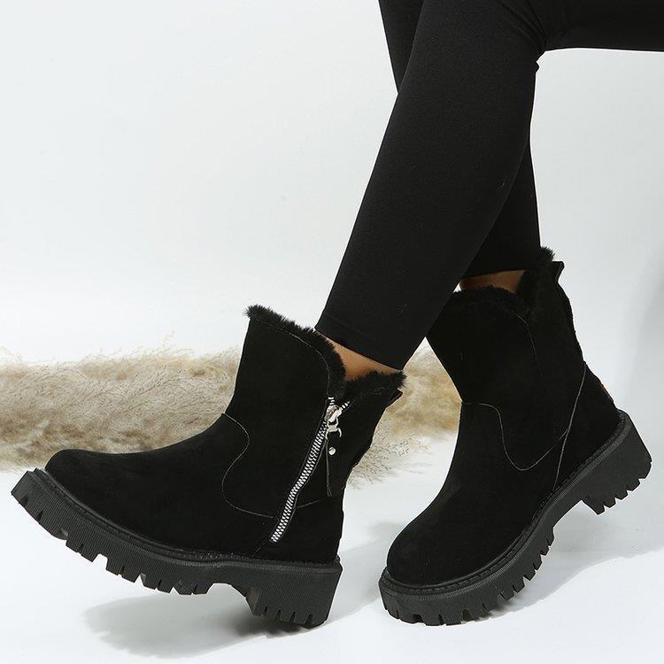 Plus Size Fleece Warm Solid Color Side Zipper Raw Edge Boots