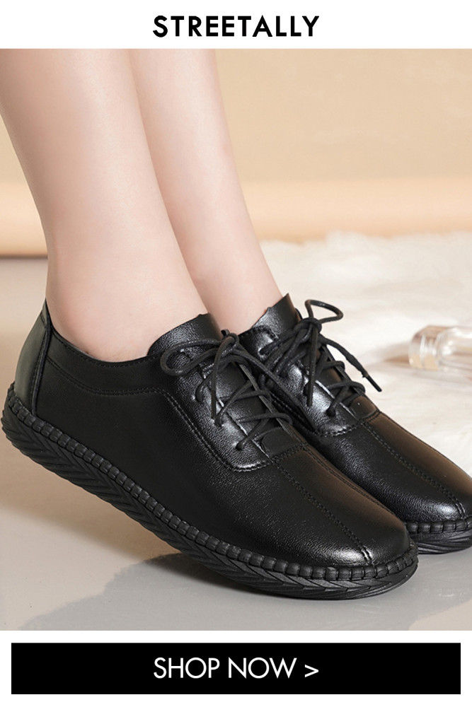 Plus Size Lace Up Round Toe Casual Retro Low Cut Flat & Loafers
