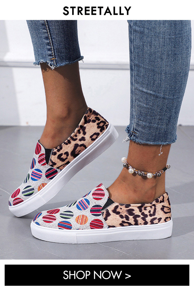 Leopard Print Colorblock Casual Low Top Slip-on Plus Size Flat & Loafers