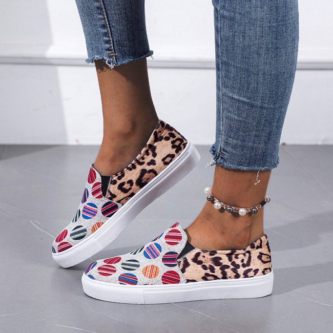 Leopard Print Colorblock Casual Low Top Slip-on Plus Size Flat & Loafers