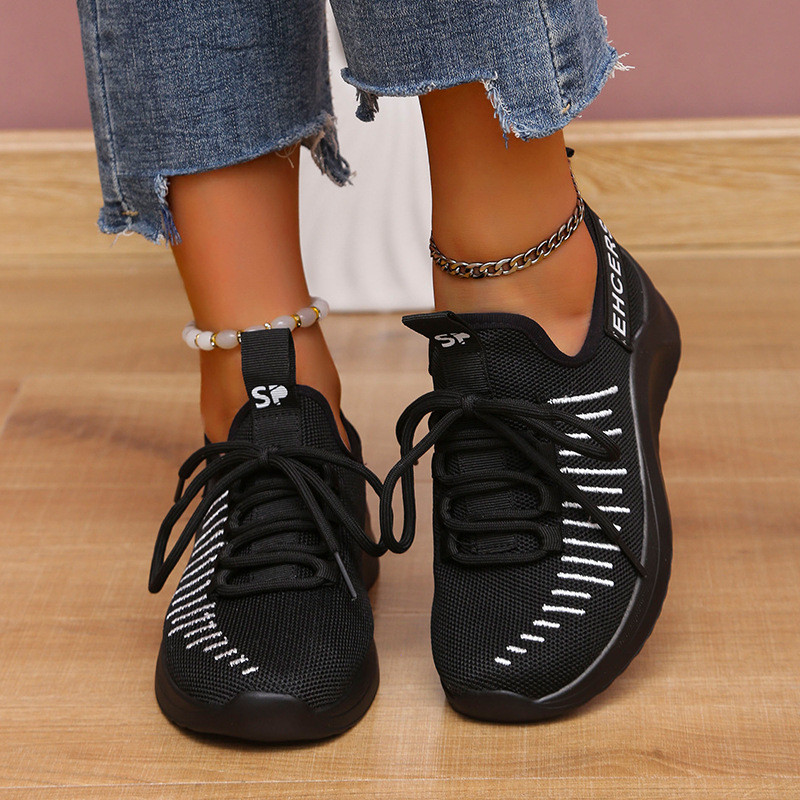 Plus Size Ladies Platform Tie Flyknit Casual Sneakers