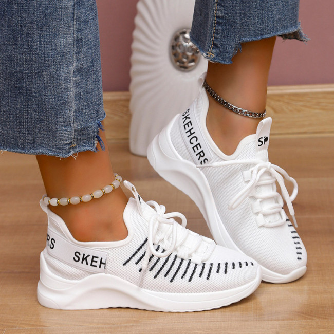 Plus Size Ladies Platform Tie Flyknit Casual Sneakers