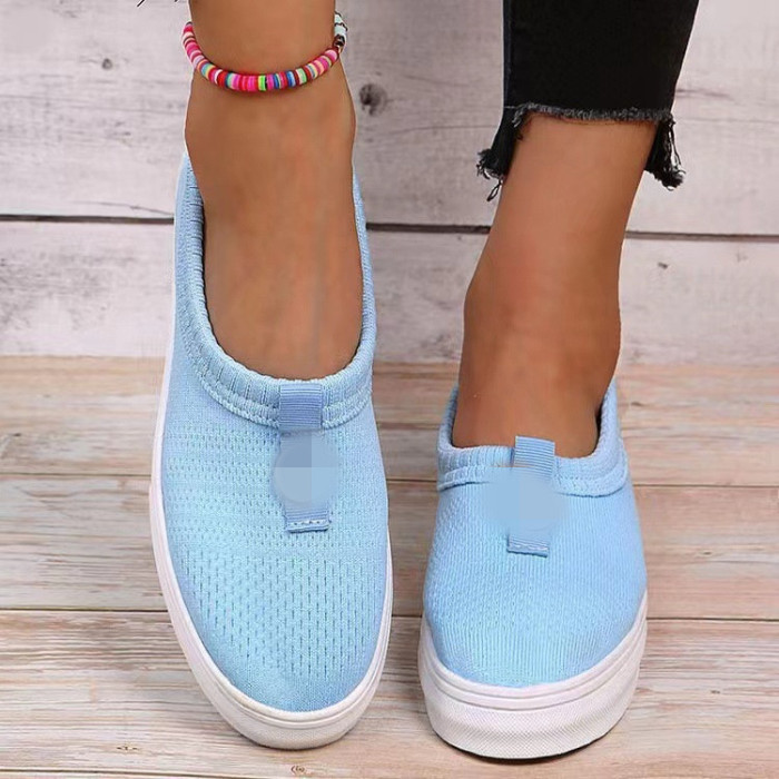 Fly Woven Round Toe Low Top Casual Solid Color Light Mouth Sneakers