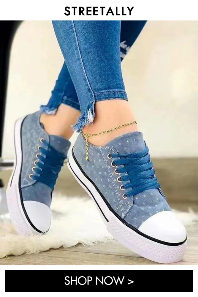 Denim Casual Low Top Lace Up Print Plus Size Flat Canvas Shoes