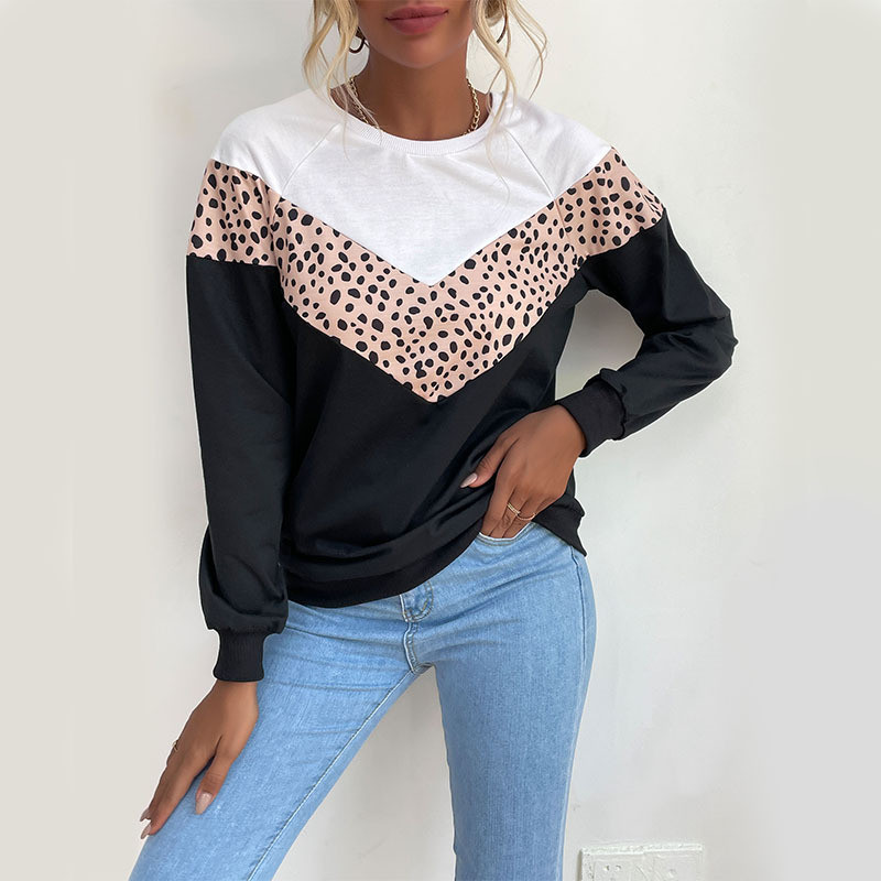 Stylish Colorblock Leopard Print Long Sleeve Crew Neck Hoodies & Sweatshirts