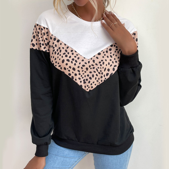 Stylish Colorblock Leopard Print Long Sleeve Crew Neck Hoodies & Sweatshirts
