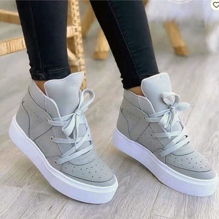 Versatile Casual Solid Color Lace-Up Laser Sneakers