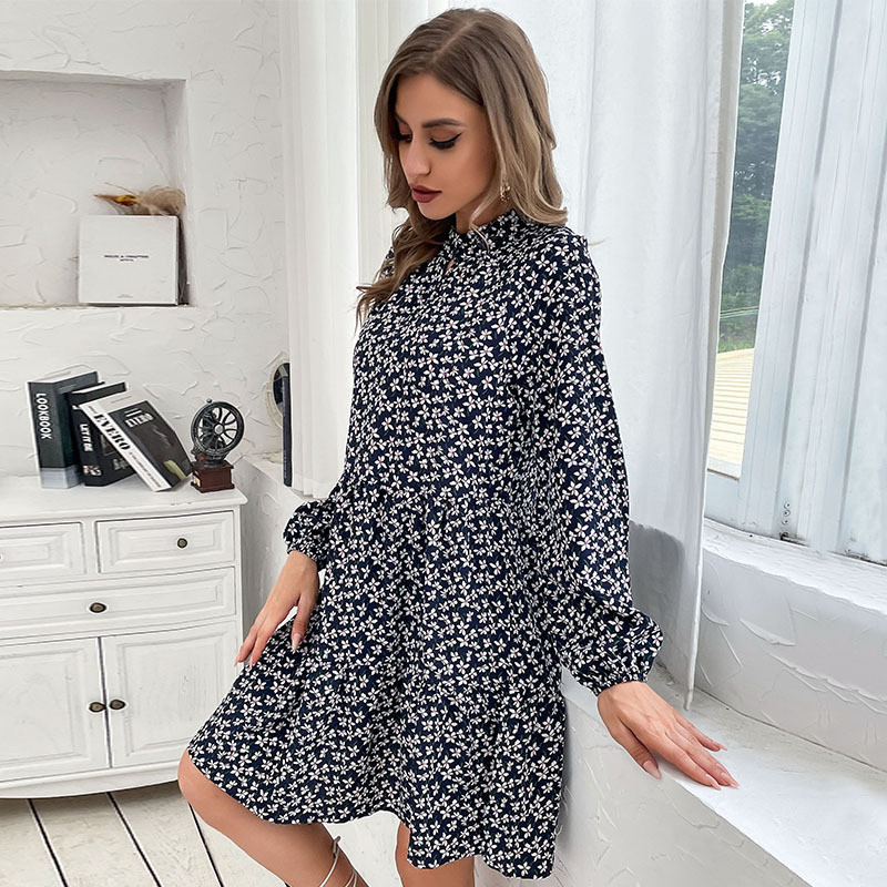 Elegant Fashion Long Sleeve Slim Fit Printed Turtleneck Mini Dresses