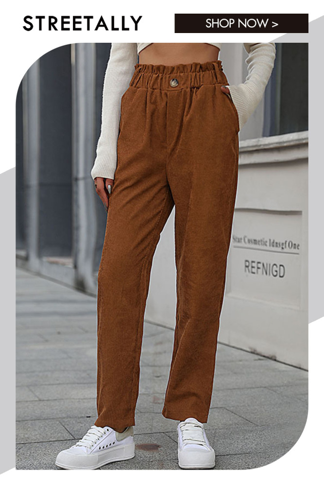Fashion Casual Solid Color Corduroy Elastic Waist Pants
