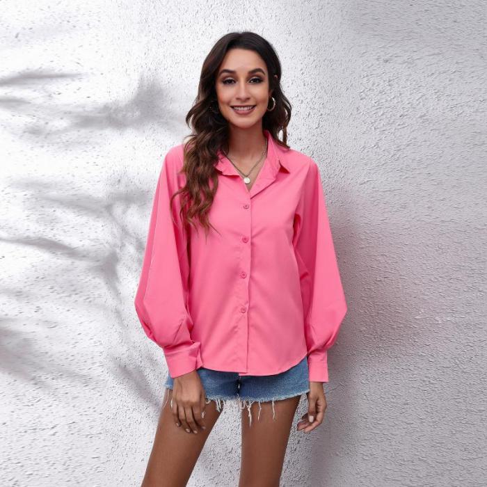 Casual Loose Long Sleeves Button Down Blouses & Shirts