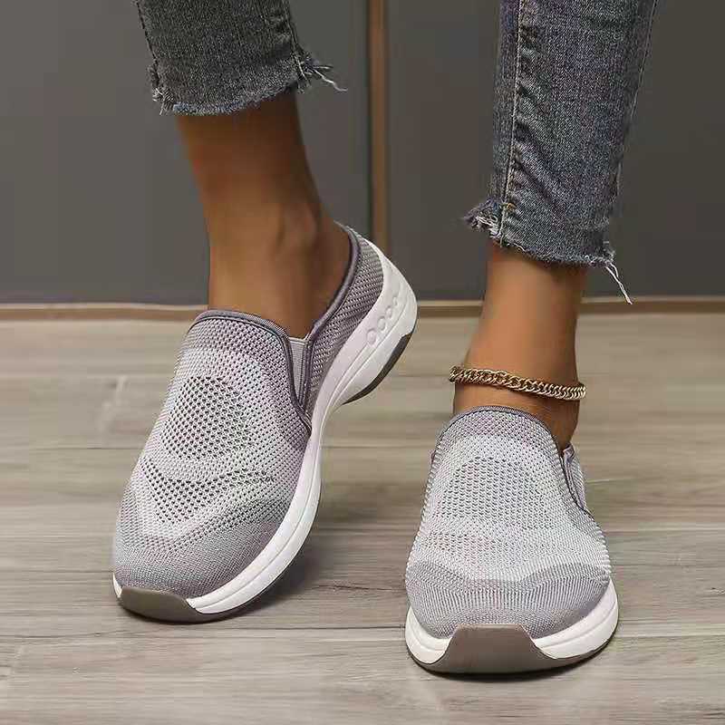Round Toe Casual Fish Mouth Mesh Coarse Heel Cotton Composite Sneakers