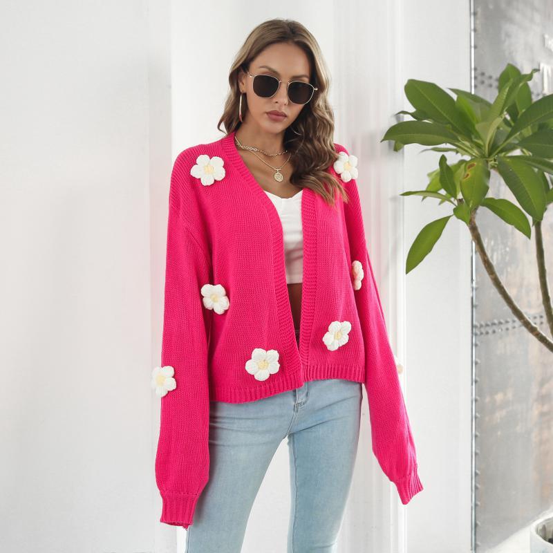 Embroidered Flower Balloon Sleeves Loose Fashion Sweaters & Cardigans